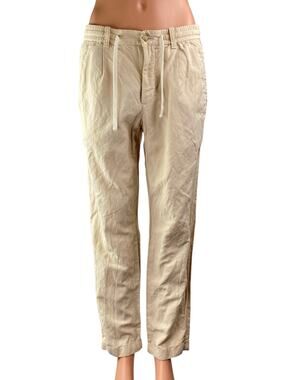 MNG Mango Women's Beige Khaki Drawstring Utility Straight Trousers Pants Size 31